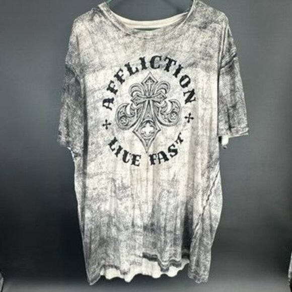 VTG Affliction Wings Distressed White Black Men's 3XL Shirt Live Fast - Picture 1 of 9